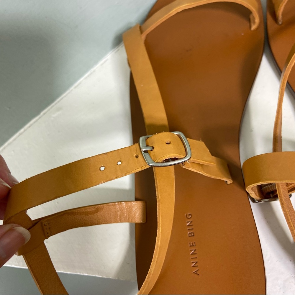 Anine Bing Rococo Flats Yellow Tan Leather Sandals Strappy Size 37 or 7 US - Picture 10 of 13